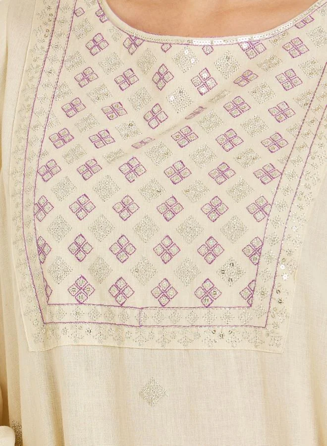 Amirah  Women Cream Embroidered A-Line Jalabiya for Women | Best Price UAE